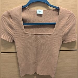 Ribbed Square Neck Tan Top